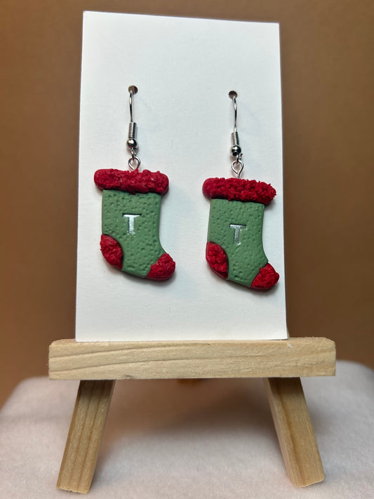 Personalized Christmas Stocking Earrings with Initial – Custom Holiday Dangle Earrings