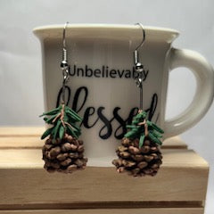 Handcrafted Pinecone Polymer Clay Earrings – Nature-Inspired Jewelry