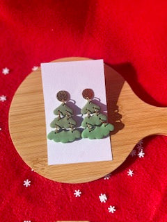 Ombre 3-Section Christmas Tree Dangle Earrings