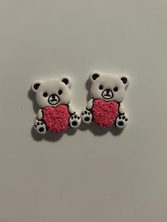 Teddy Bear Earrings Holding a Heart – Cute Handmade Polymer Clay