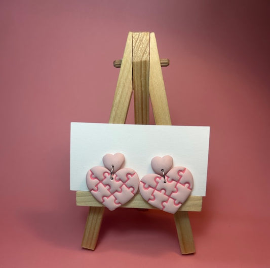 Puzzle Piece Heart Polymer Clay Earrings | Handmade Valentine Earrings