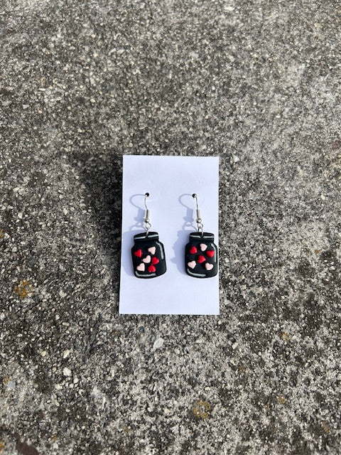 Mason Jar Valentine Polymer Clay Earrings | Handmade Heart Earrings