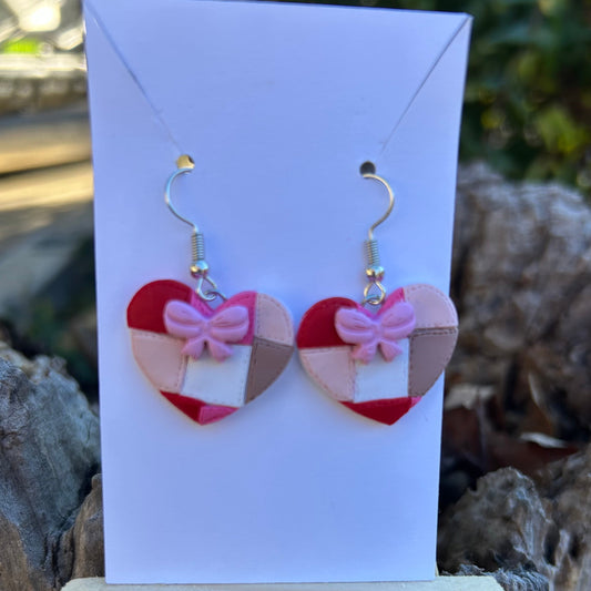 Patchwork Heart Earrings – Handmade Boho Statement Earrings, Colorful Heart Jewelry