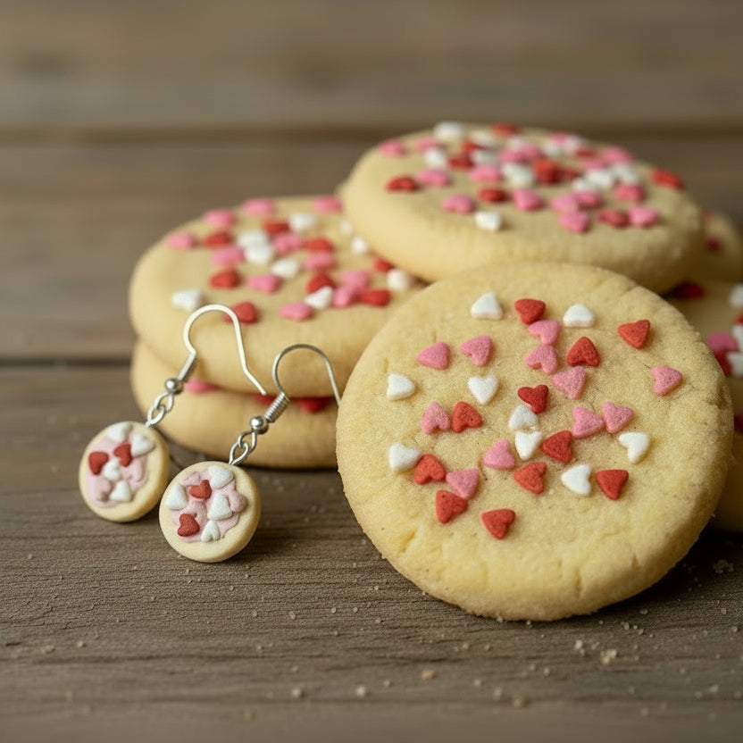 Realistic Sugar Cookie Dangle Earrings – Handmade Food Jewelry, Cookie Drop Earrings