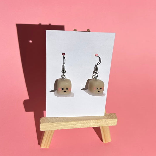 Cute Handmade Polymer Clay Earrings – Smiley Face Melted Ice Cube Design with Rosy Cheeks, Lightweight Jewelry for Women & Teens