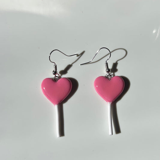 Valentine’s Heart Lollipop Polymer Clay Earrings – Handmade Cute Candy Jewelry Gift