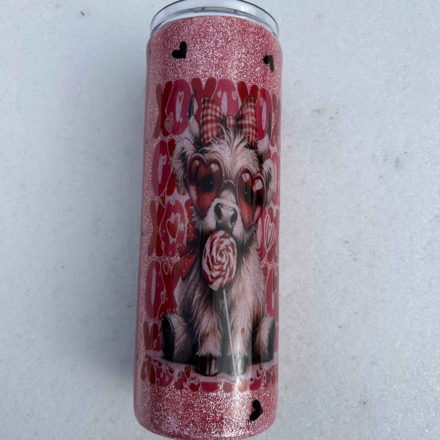 Highland Cow Stainless Steel Tumbler with Lollipop, XO XO Cow Design, Insulated Travel Cup