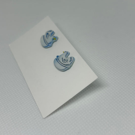 Blue & White Chicken Stud Earrings
