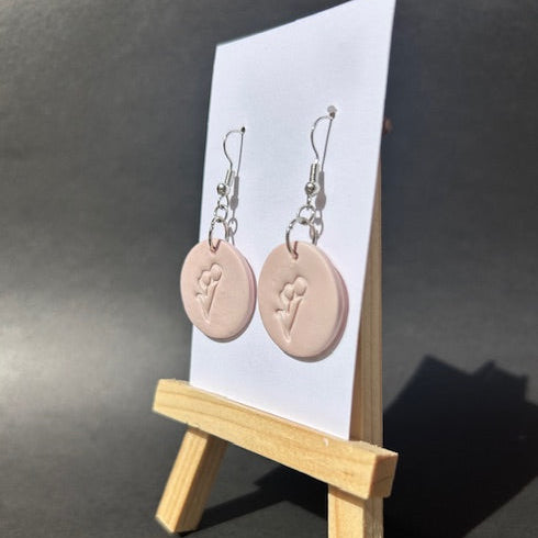 Pink Flower Stamp Polymer Clay Dangle Earrings – Handmade Lightweight Jewelry