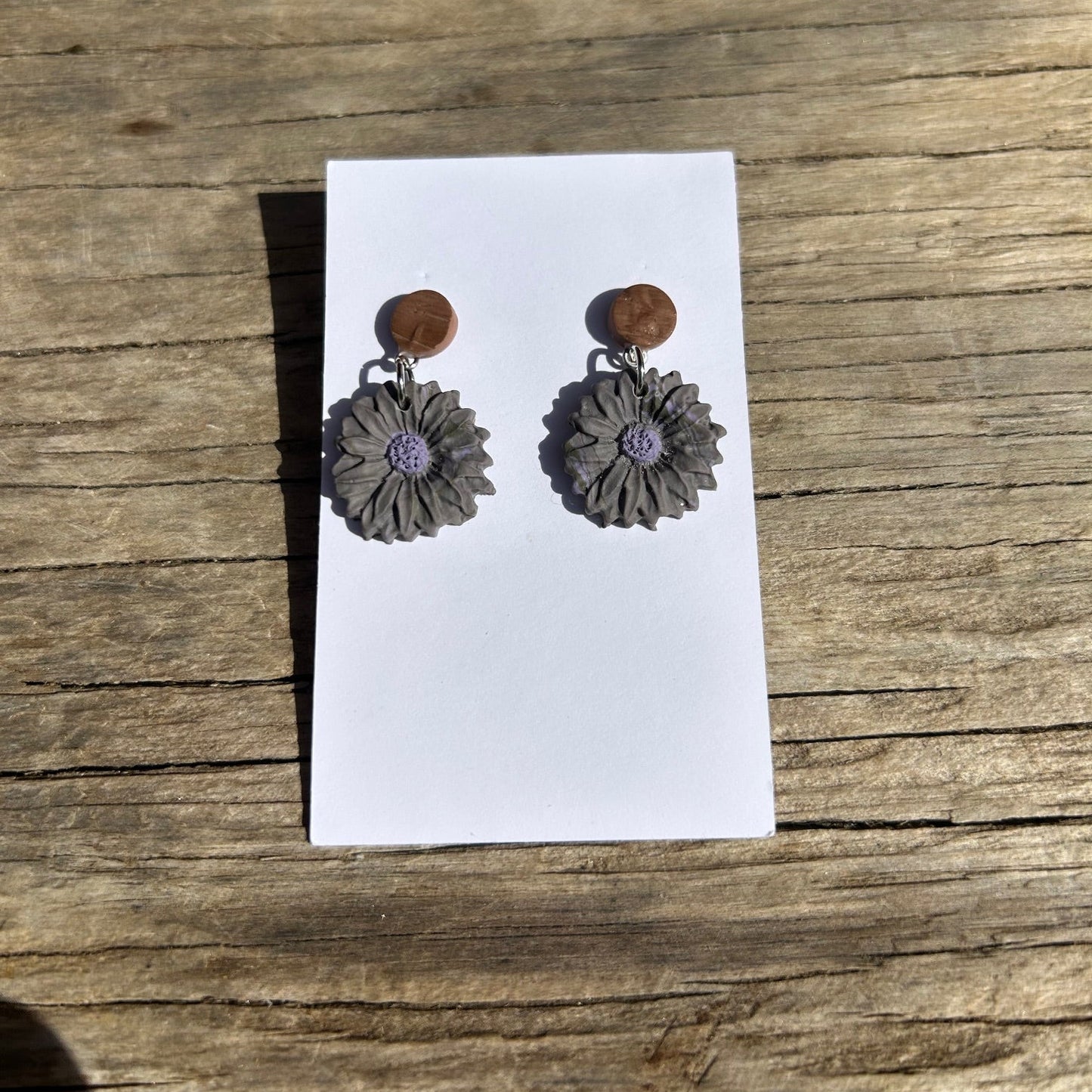 Lavender Bloom Drop Earrings | Wood-Look Polymer Clay Post