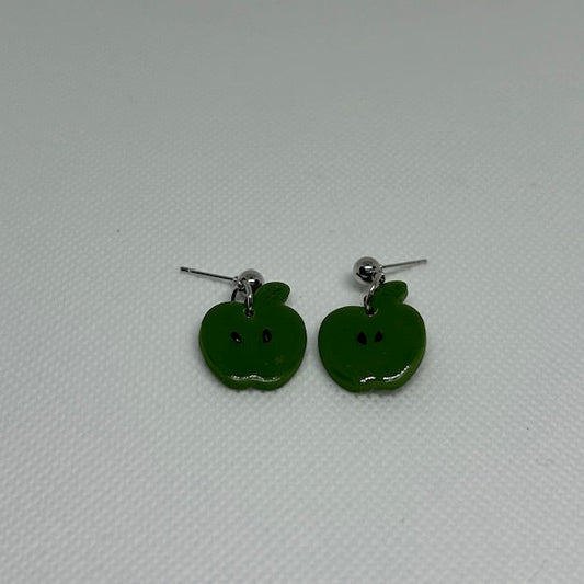 Green Apple with Seeds Polymer Clay Earrings – Resin Sealed