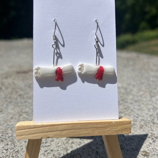 Handmade Diploma Earrings – Resin-Sealed Hook Earrings