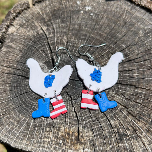 Fourth of July Chicken Earrings – Handmade Polymer Clay