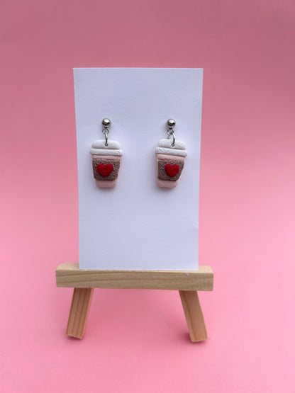 Latte Cup Polymer Clay Earrings – Handmade Coffee Lover Jewelry