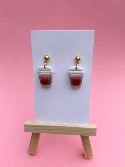 Latte Cup Polymer Clay Earrings – Handmade Coffee Lover Jewelry