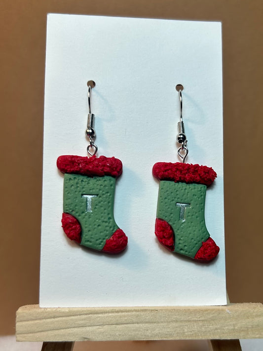 Personalized Christmas Stocking Earrings with Initial – Custom Holiday Dangle Earrings