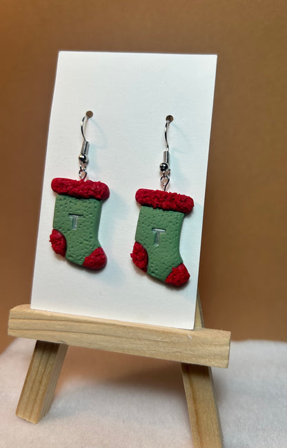 Personalized Christmas Stocking Earrings with Initial – Custom Holiday Dangle Earrings