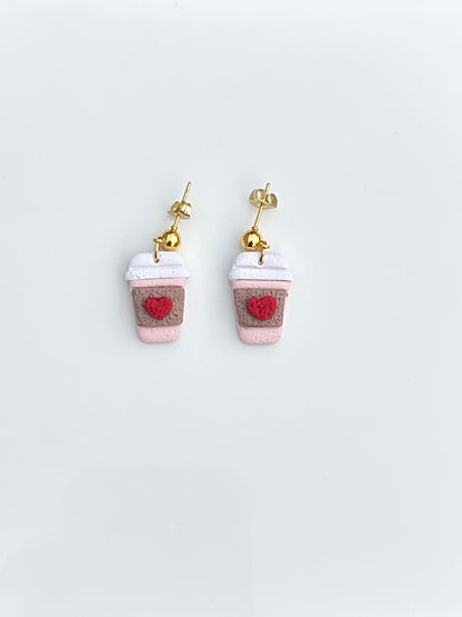 Latte Cup Polymer Clay Earrings – Handmade Coffee Lover Jewelry