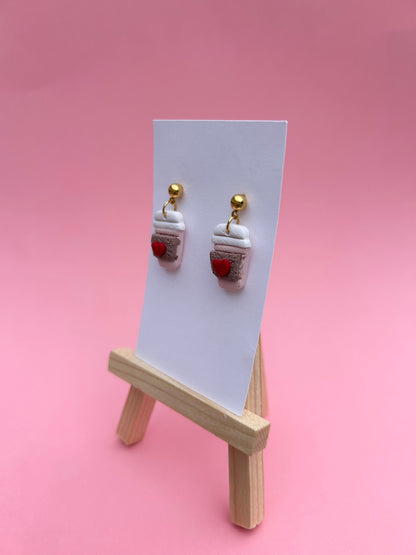 Latte Cup Polymer Clay Earrings – Handmade Coffee Lover Jewelry