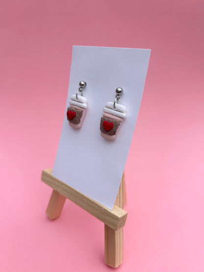 Latte Cup Polymer Clay Earrings – Handmade Coffee Lover Jewelry