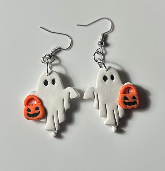 Boo & Bucket: Ghost Holding a Pumpkin Bucket