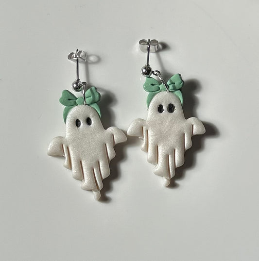 Boo & Bow: Mint Bow Ghost Earrings