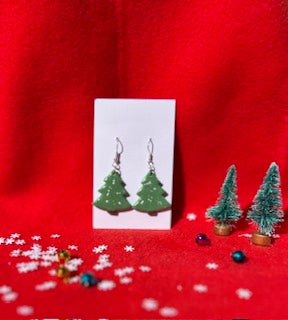 Christmas Tree Earrings with Silver Foil