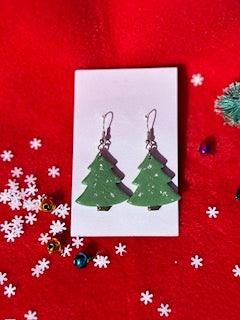 Christmas Tree Earrings with Silver Foil
