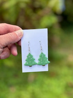 Christmas Tree Earrings with Silver Foil