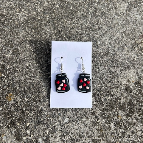 Mason Jar Polymer Clay Earrings | Handmade Heart Earrings