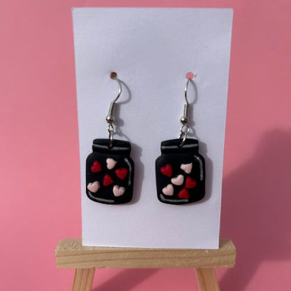 Mason Jar Polymer Clay Earrings | Handmade Heart Earrings