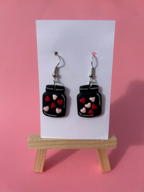 Mason Jar Valentine Polymer Clay Earrings | Handmade Heart Earrings