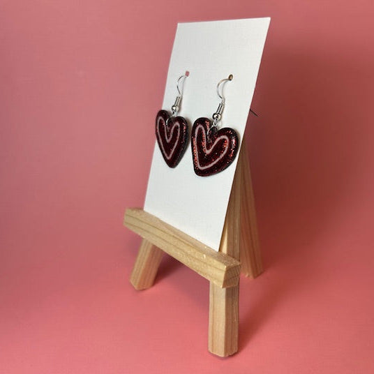 Handmade Red Glitter Heart Earrings | Polymer Clay Double Heart Jewelry
