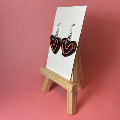 Handmade Red Glitter Heart Earrings | Polymer Clay Double Heart Jewelry