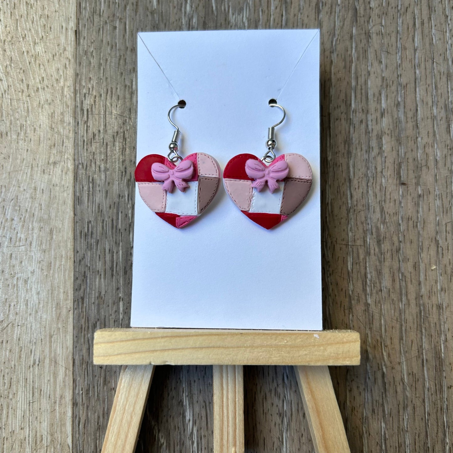 Patchwork Heart Earrings – Handmade Boho Statement Earrings, Colorful Heart Jewelry