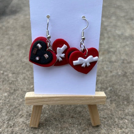 Valentine Chocolate Box Earrings – Heart Shaped Valentine’s Day Statement Earrings