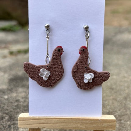 Chicken Earrings with Detailed Wings – Cute Farm Animal Jewelry, Fun Animal Earrings