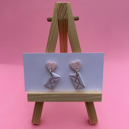 "Cute Heart and Envelope Polymer Clay Earrings – Handmade Dangle Earrings for Women"