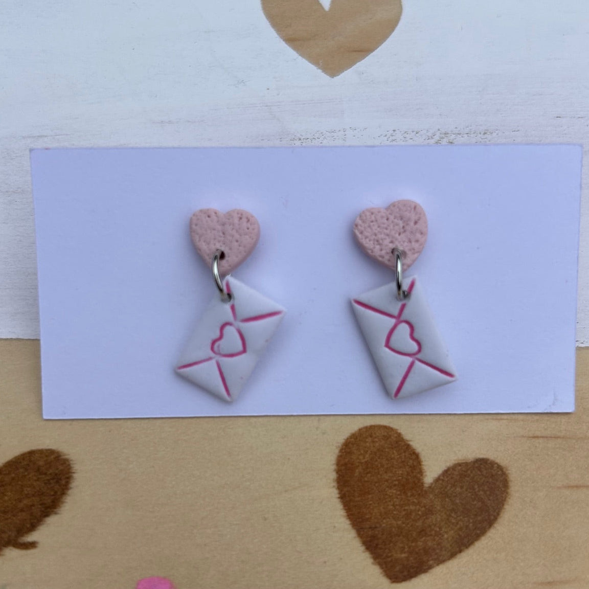 "Cute Heart and Envelope Polymer Clay Earrings – Handmade Dangle Earrings for Women"