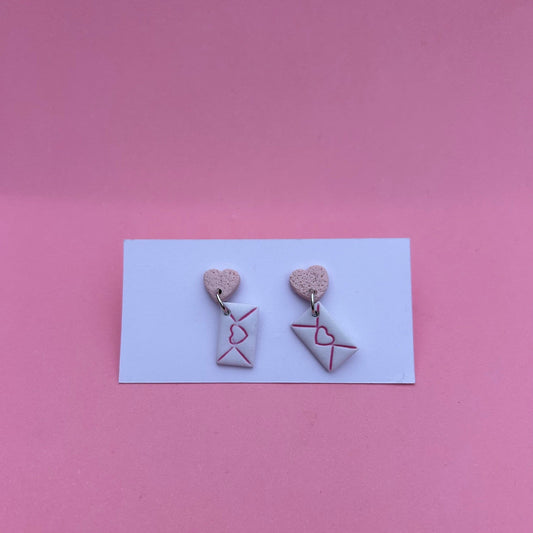 "Cute Heart and Envelope Polymer Clay Earrings – Handmade Dangle Earrings for Women"