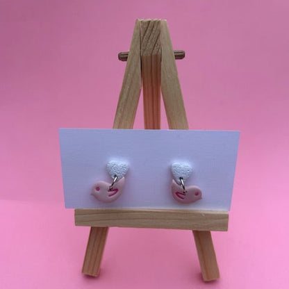 Heart with Love Bird Dangle Earrings – Romantic Jewelry Gift for Her