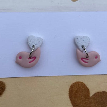 Heart with Love Bird Dangle Earrings – Romantic Jewelry Gift for Her
