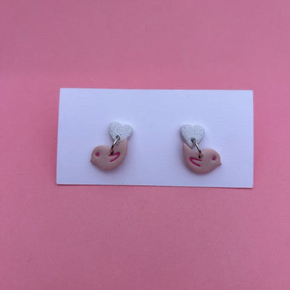 Heart with Love Bird Dangle Earrings – Romantic Jewelry Gift for Her
