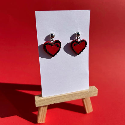 Handmade Polymer Clay Red Heart Earrings with Black Outline – Cute Romantic Jewelry for Women & Teens
