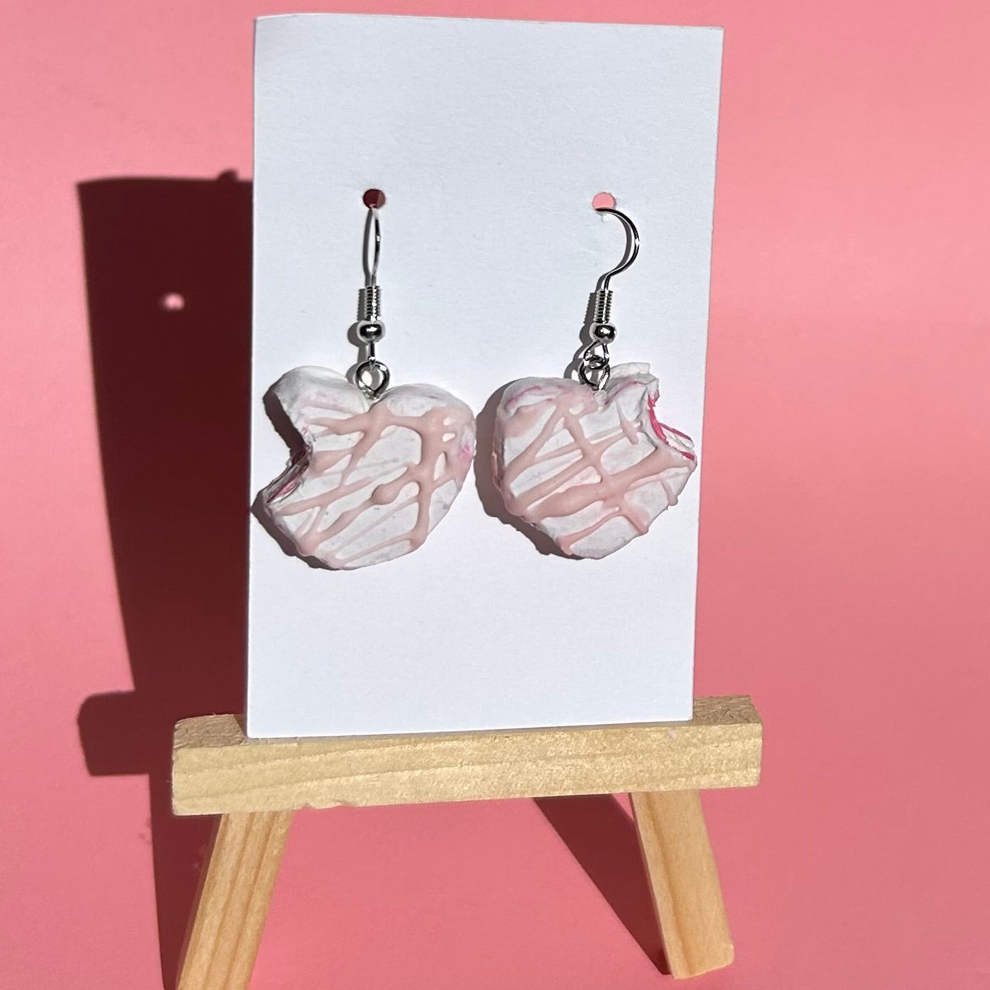 Heart Shaped Strawberry Cake Earrings – Handmade Polymer Clay Dessert Jewelry