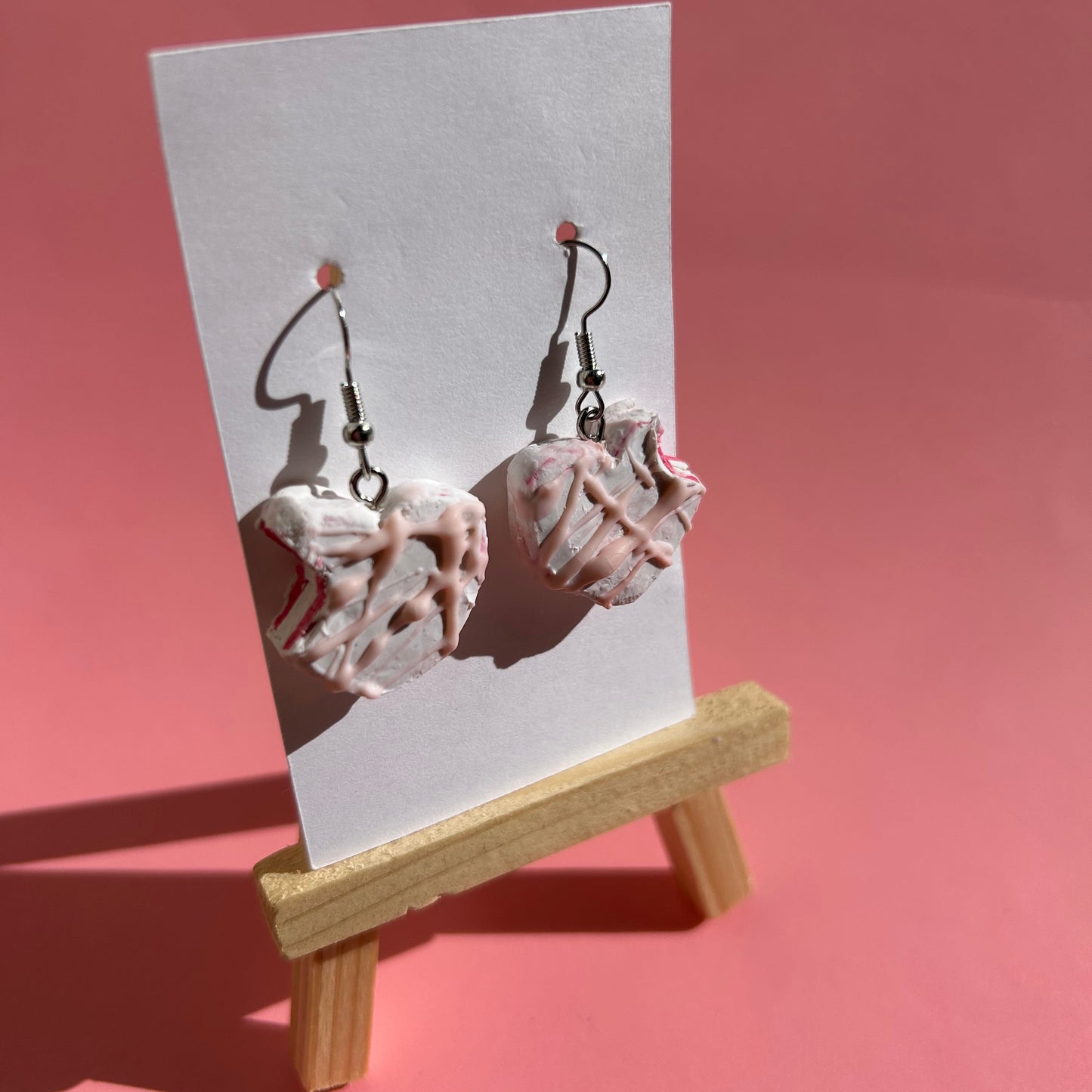 Heart Shaped Strawberry Cake Earrings – Handmade Polymer Clay Dessert Jewelry