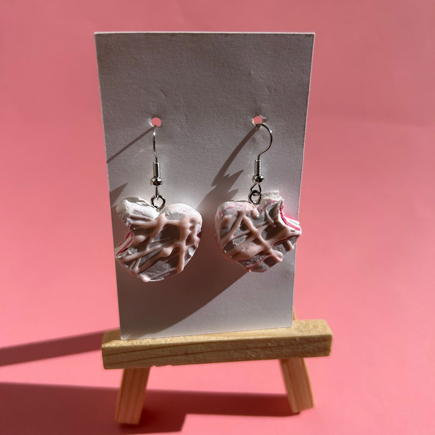 Heart Shaped Strawberry Cake Earrings – Handmade Polymer Clay Dessert Jewelry