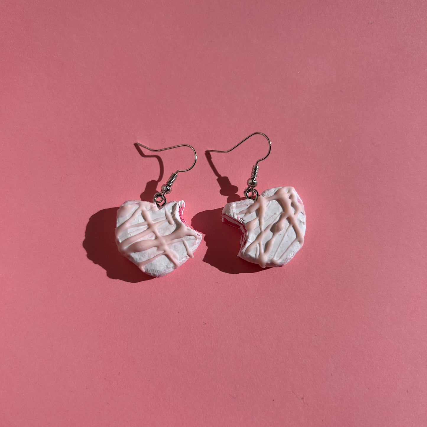 Heart Shaped Strawberry Cake Earrings – Handmade Polymer Clay Dessert Jewelry