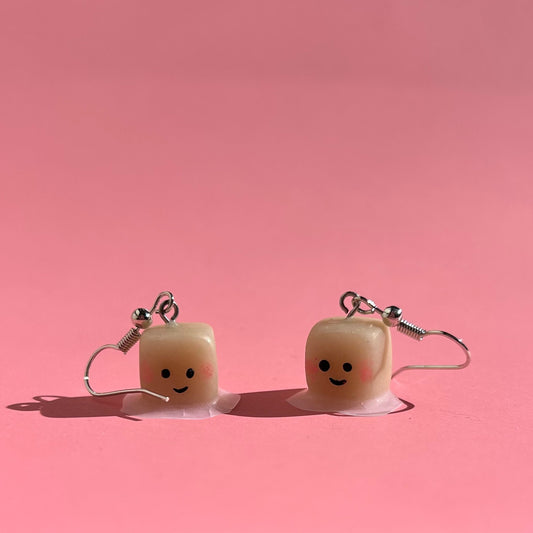 Cute Handmade Polymer Clay Earrings – Smiley Face Melted Ice Cube Design with Rosy Cheeks, Lightweight Jewelry for Women & Teens