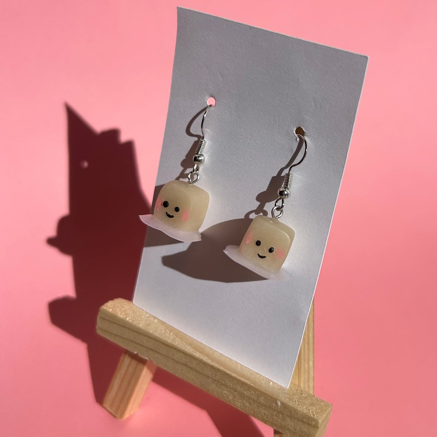 Cute Handmade Polymer Clay Earrings – Smiley Face Melted Ice Cube Design with Rosy Cheeks, Lightweight Jewelry for Women & Teens